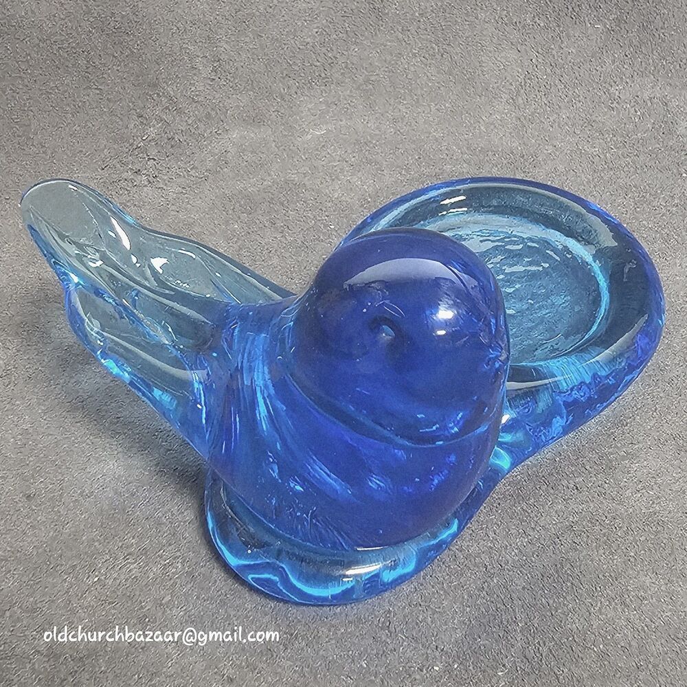 Bluebird of Happiness Tea Light Votive Terra Studio Art Glass 1988 Leo Ward Blue